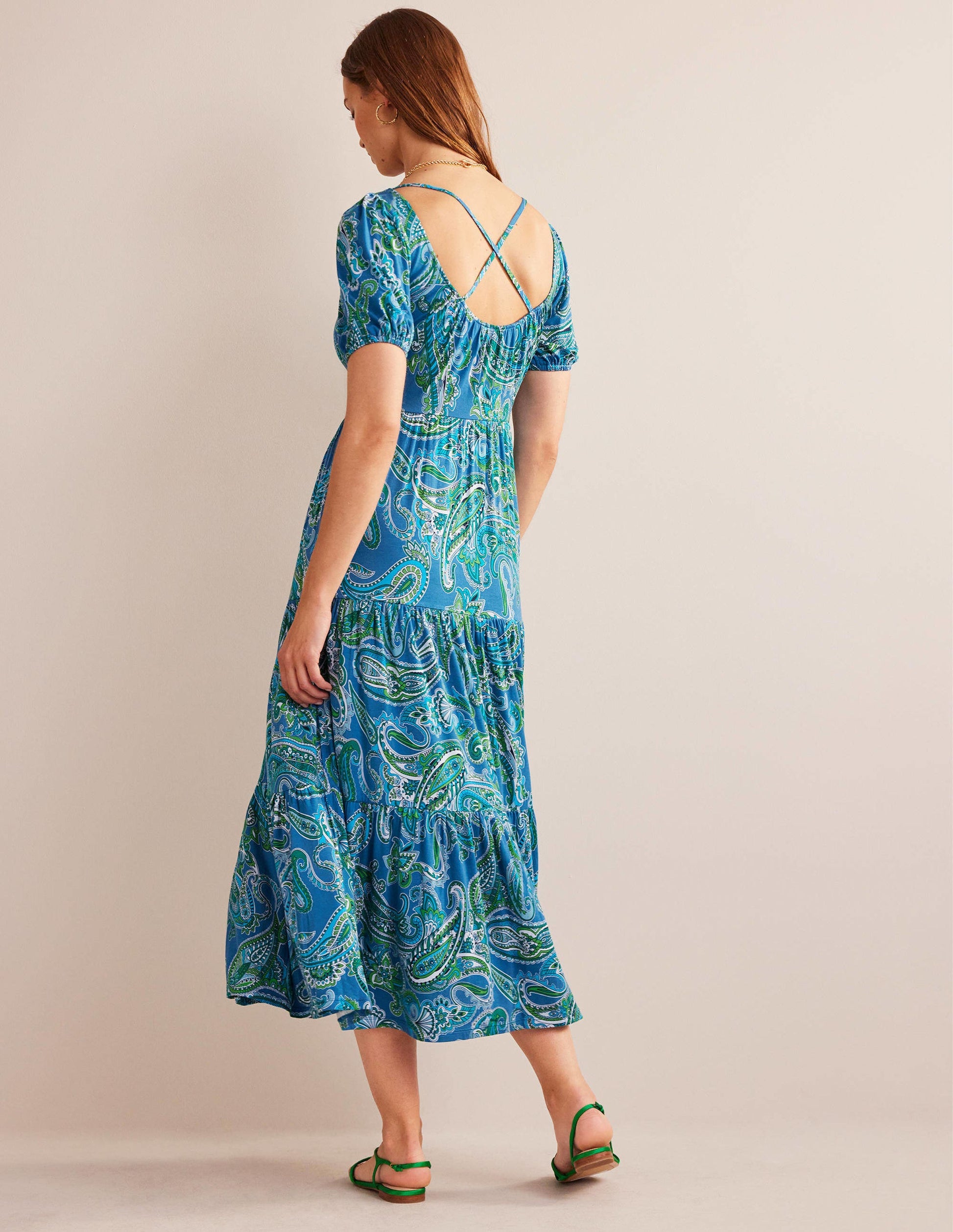 Cutout-Back Jersey Maxi Dress-Aegean Blue, Paradise Pop-3