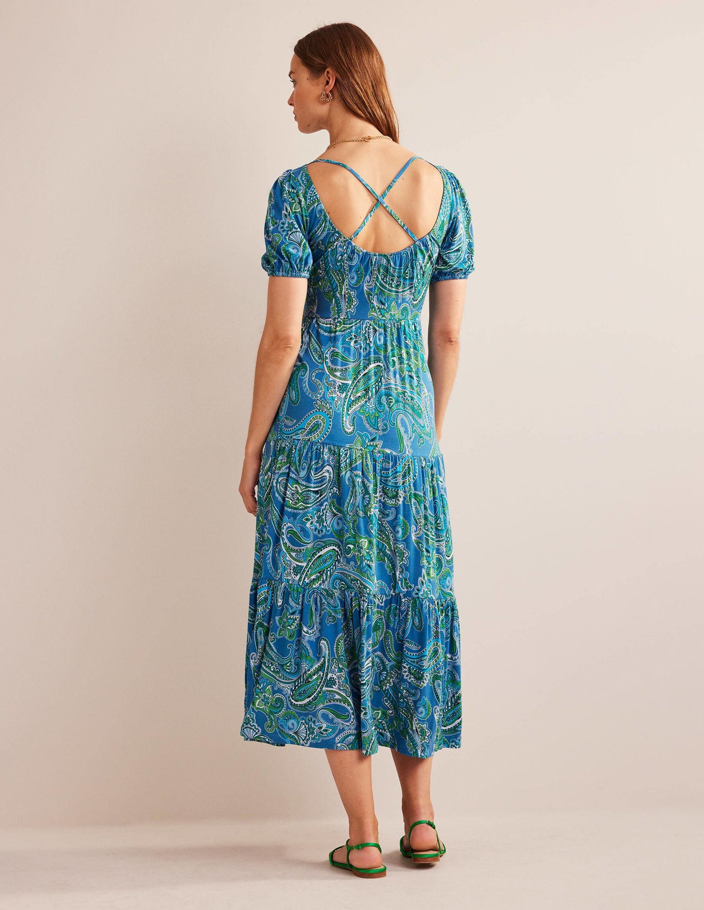Cutout-Back Jersey Maxi Dress-Aegean Blue, Paradise Pop
