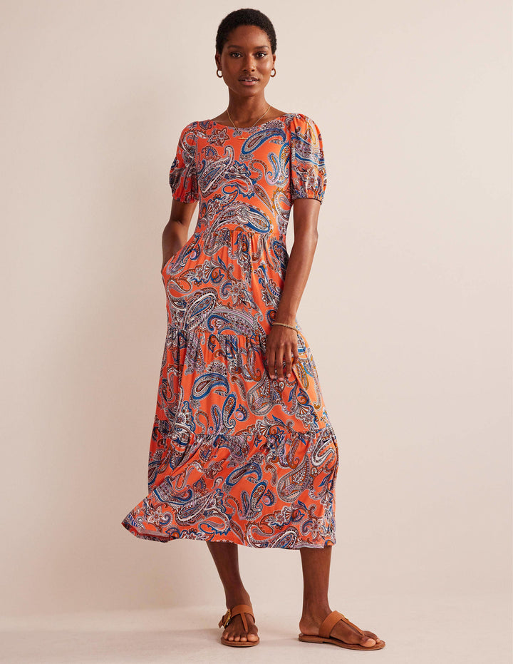 Cutout-Back Jersey Maxi Dress-Orange Jelly, Paradise Pop