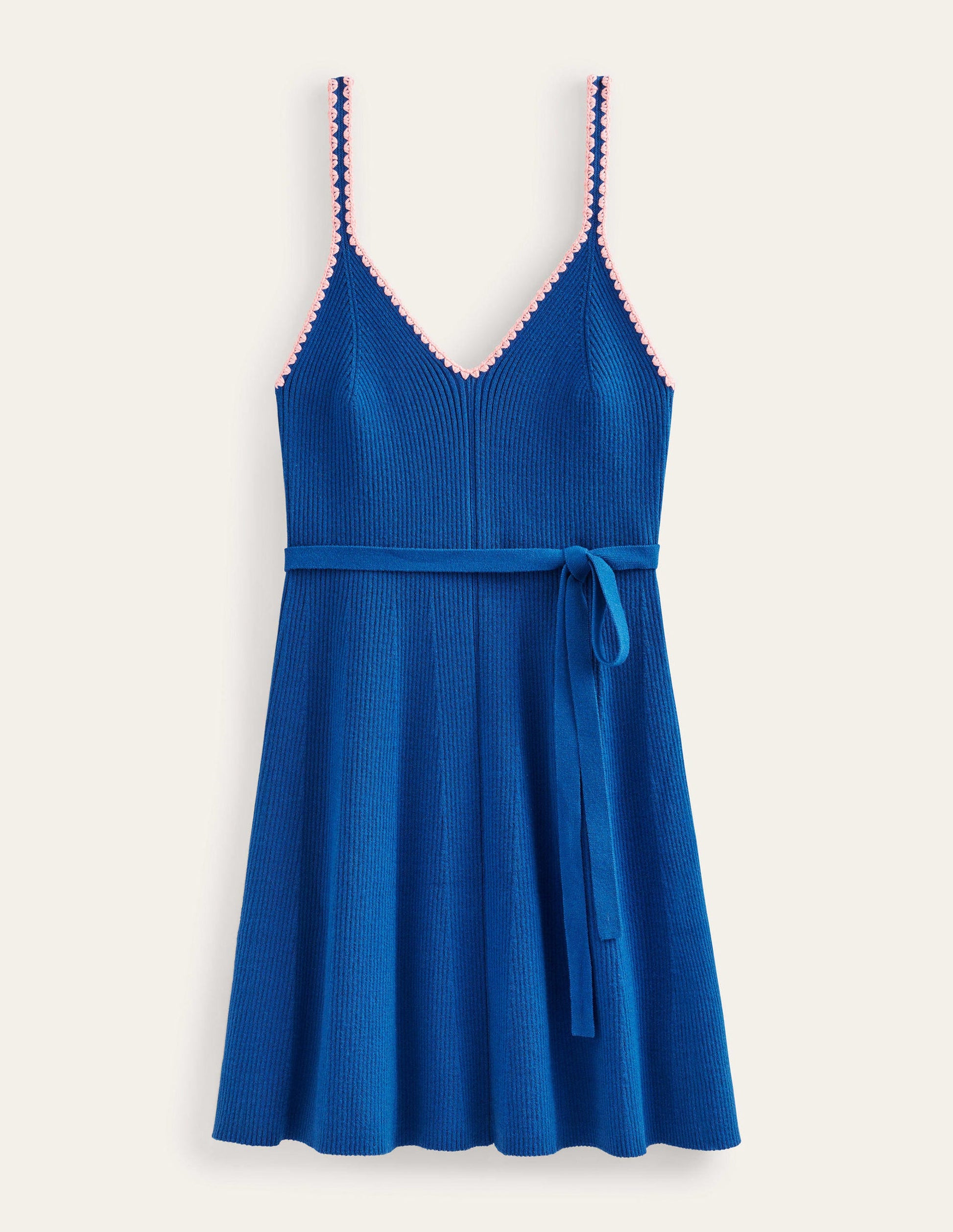 Crochet-Trim Knitted Dress-Sapphire-7