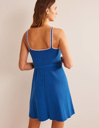 Crochet-Trim Knitted Dress-Sapphire-3