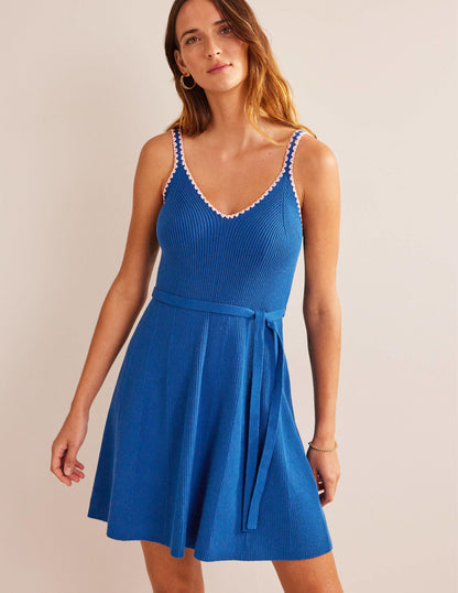 Crochet-Trim Knitted Dress-Sapphire-4