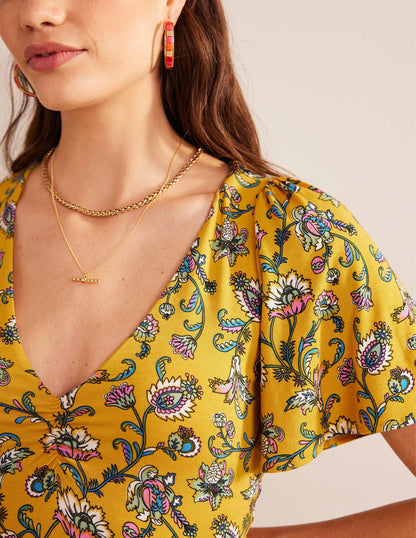 V-Neck Jersey Midi Dress-Mustard Seed, Meadow Fall