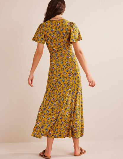 V-Neck Jersey Midi Dress-Mustard Seed, Meadow Fall