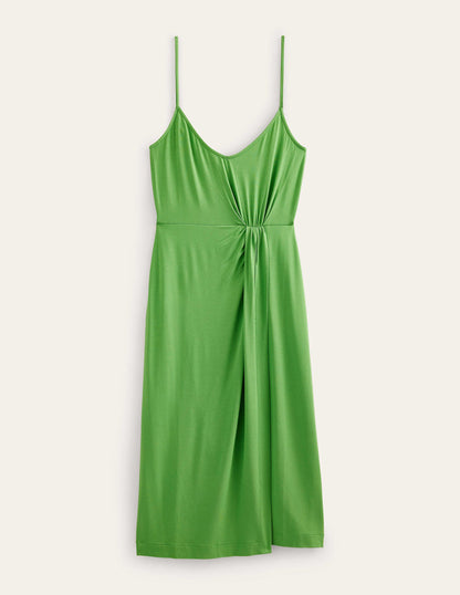Gathered Jersey Midi Dress-Lime