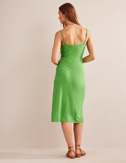 Gathered Jersey Midi Dress-Lime