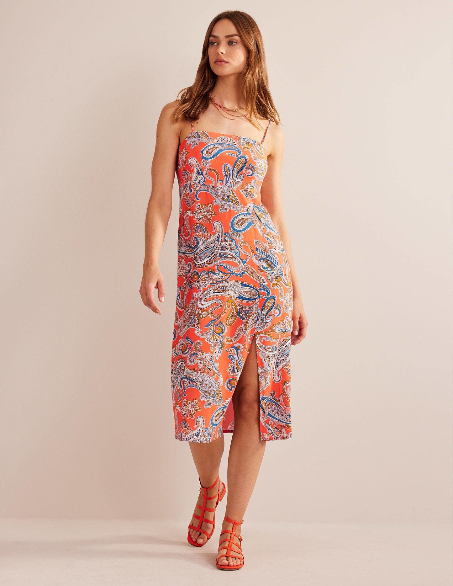 Column Cami Midi Dress-Orange Jelly, Paradise Pop