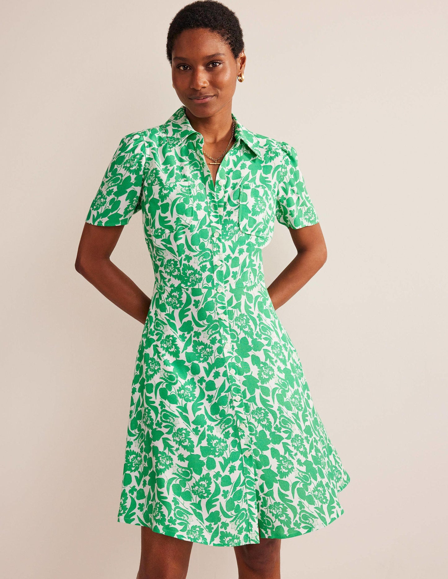 Clara Shirt Dress-Green, Tulip Bloom