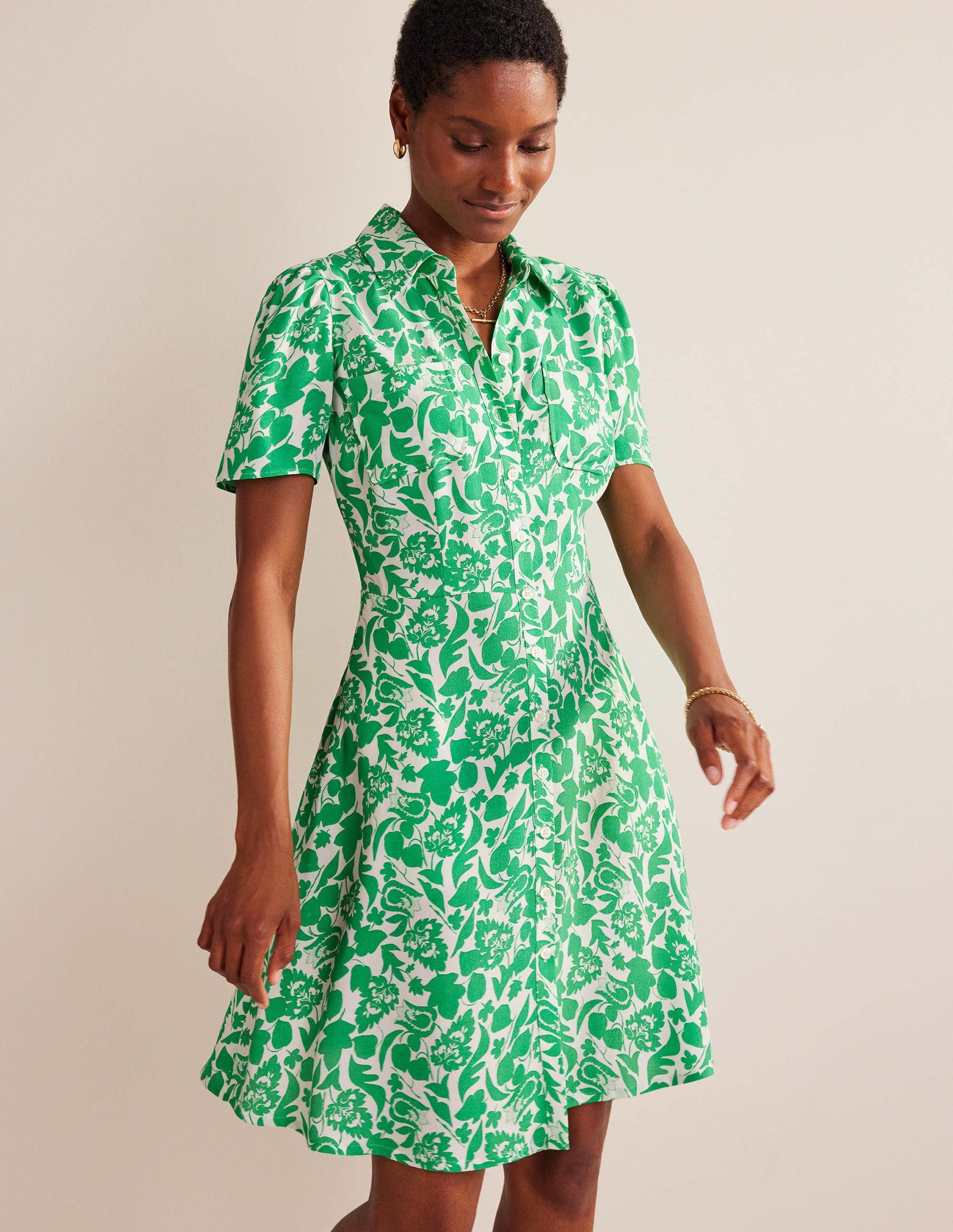 Clara Shirt Dress-Green, Tulip Bloom-4
