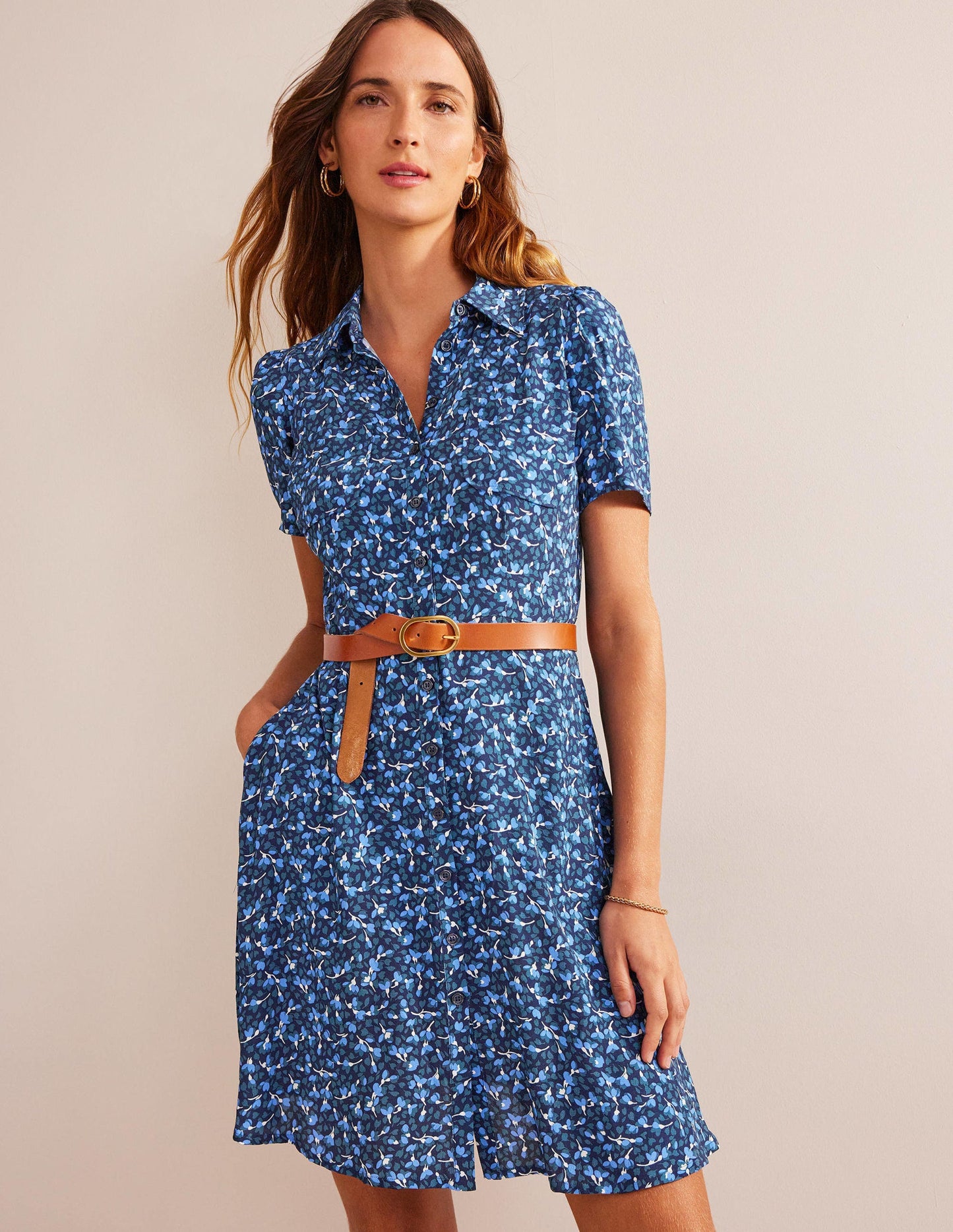 Clara Shirt Dress-French Navy, Flora