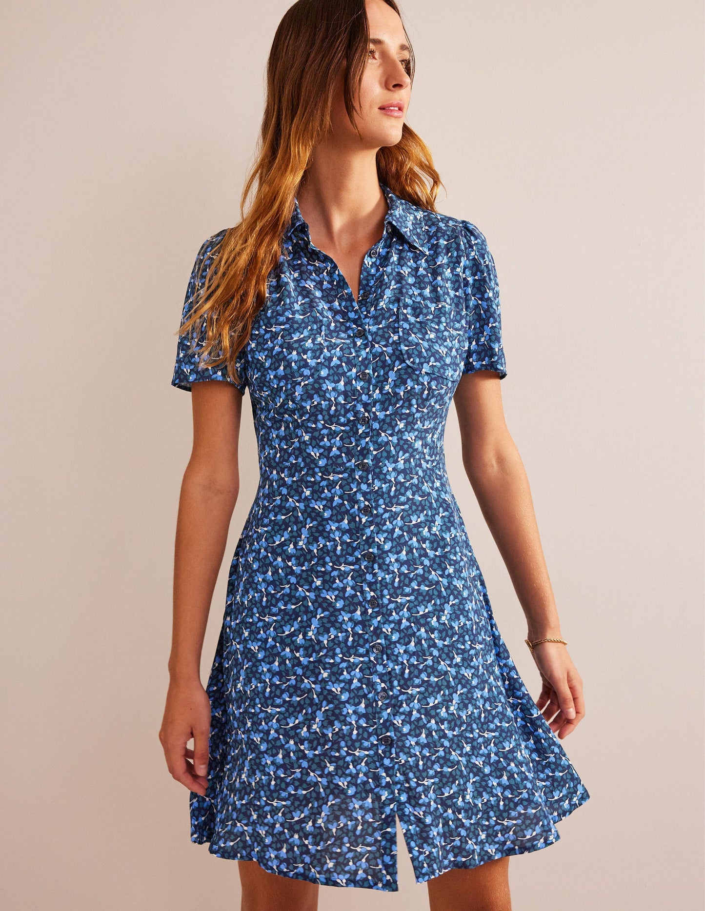 Clara Shirt Dress-French Navy, Flora