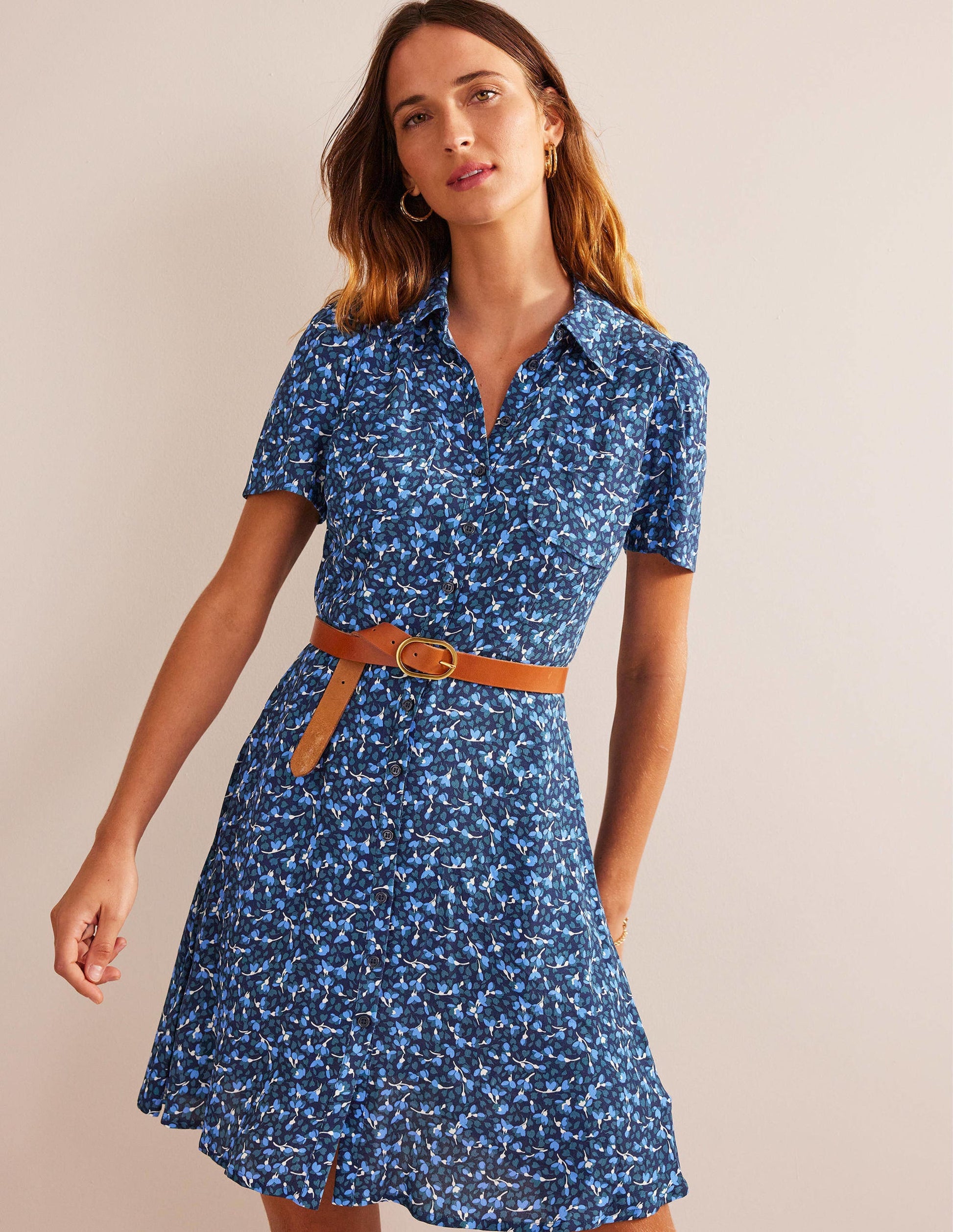 Clara Shirt Dress-French Navy, Flora-5