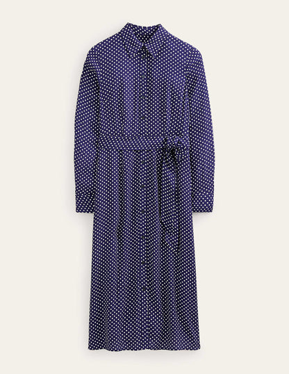 Kate Midi Shirt Dress -Navy, Dotty