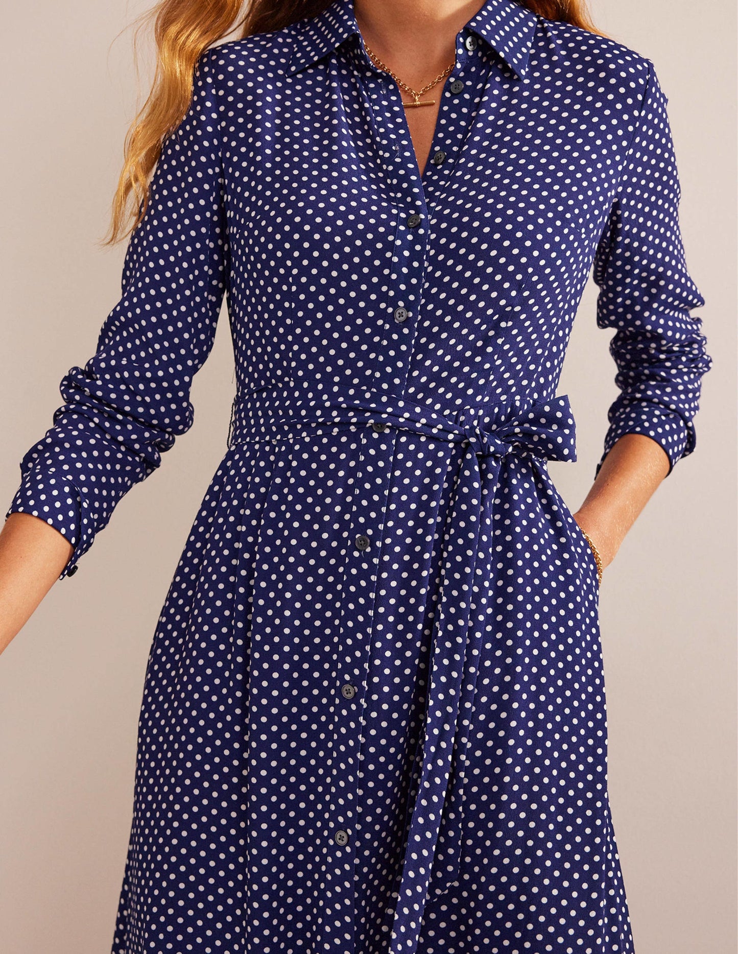 Kate Midi Shirt Dress -Navy, Dotty