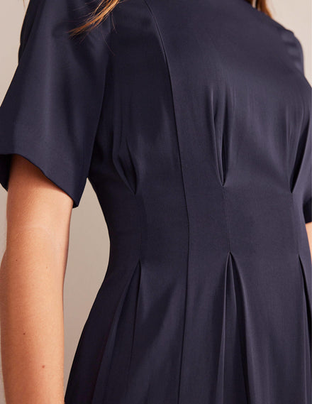 Pleated Midi Dress-Navy
