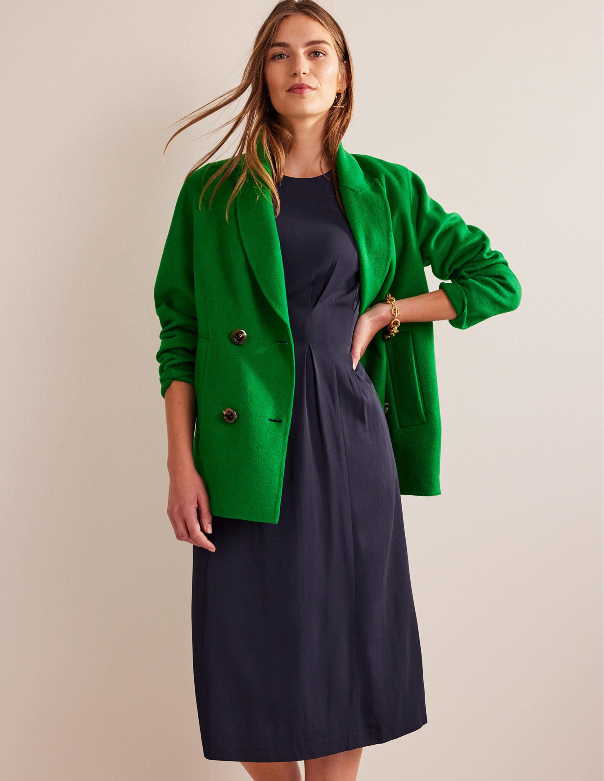 Pleated Midi Dress-Navy-4