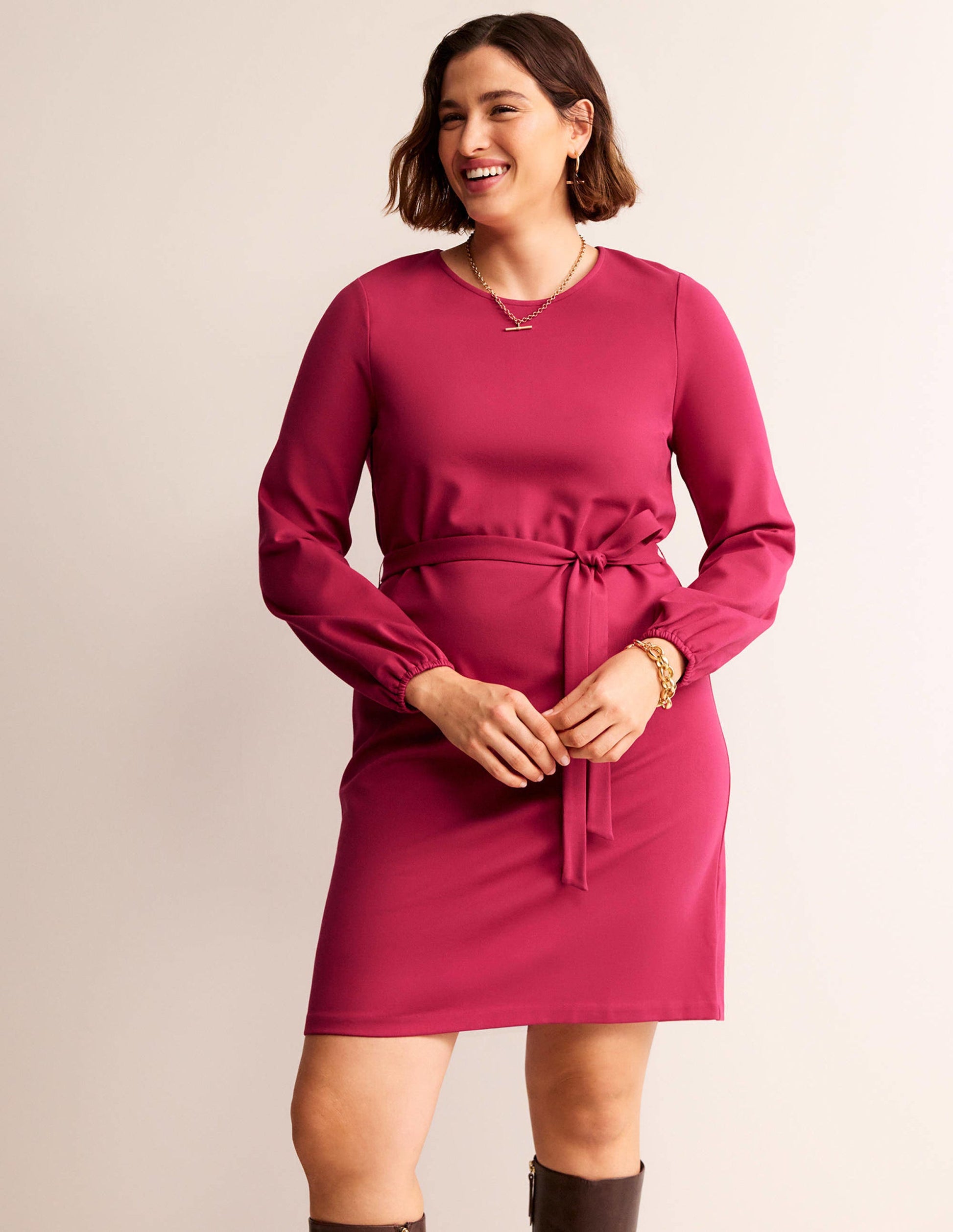 Violet Ponte Shift Dress-Warm Cranberry-5