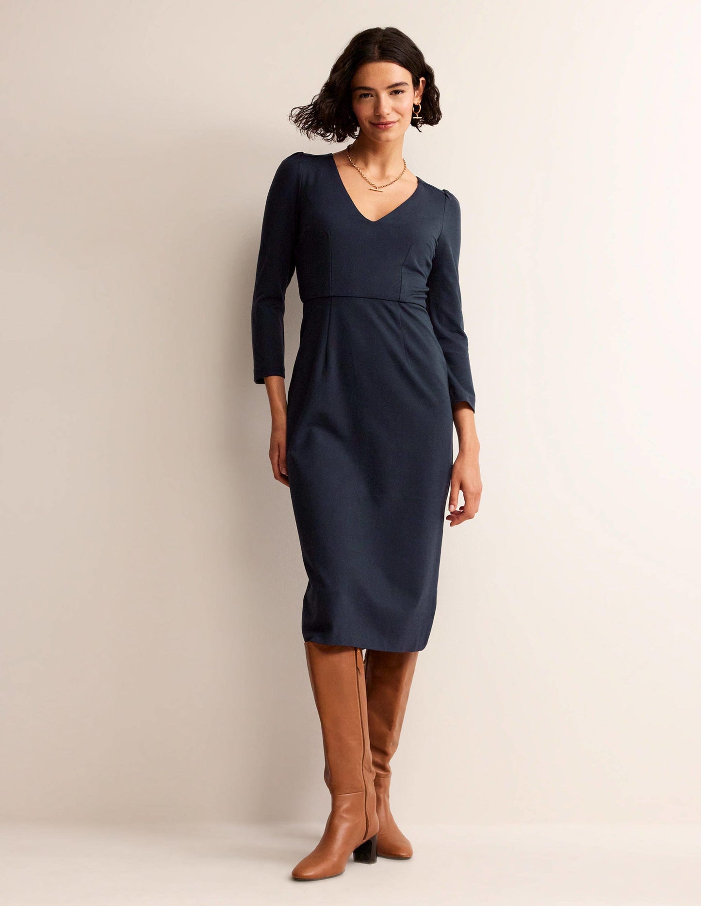 Bethany Ponte Midi Dress-Navy