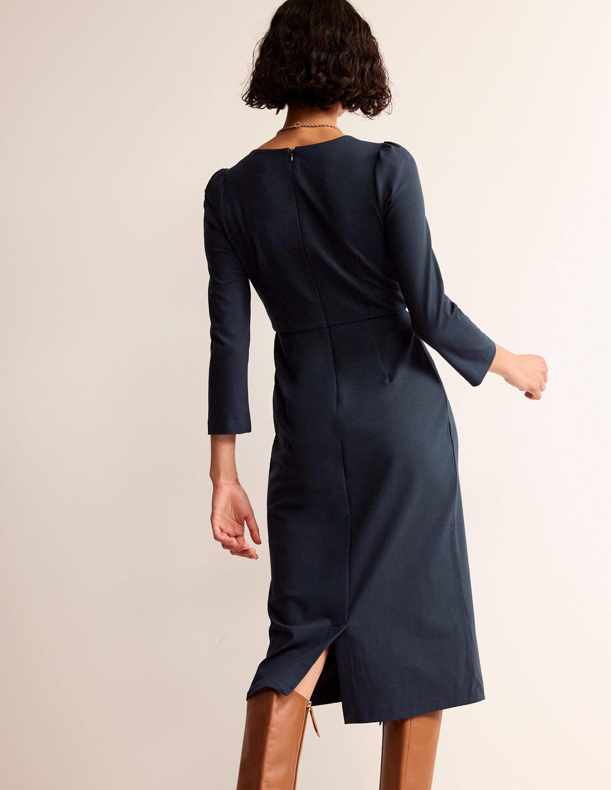 Bethany Ponte Midi Dress-Navy-3