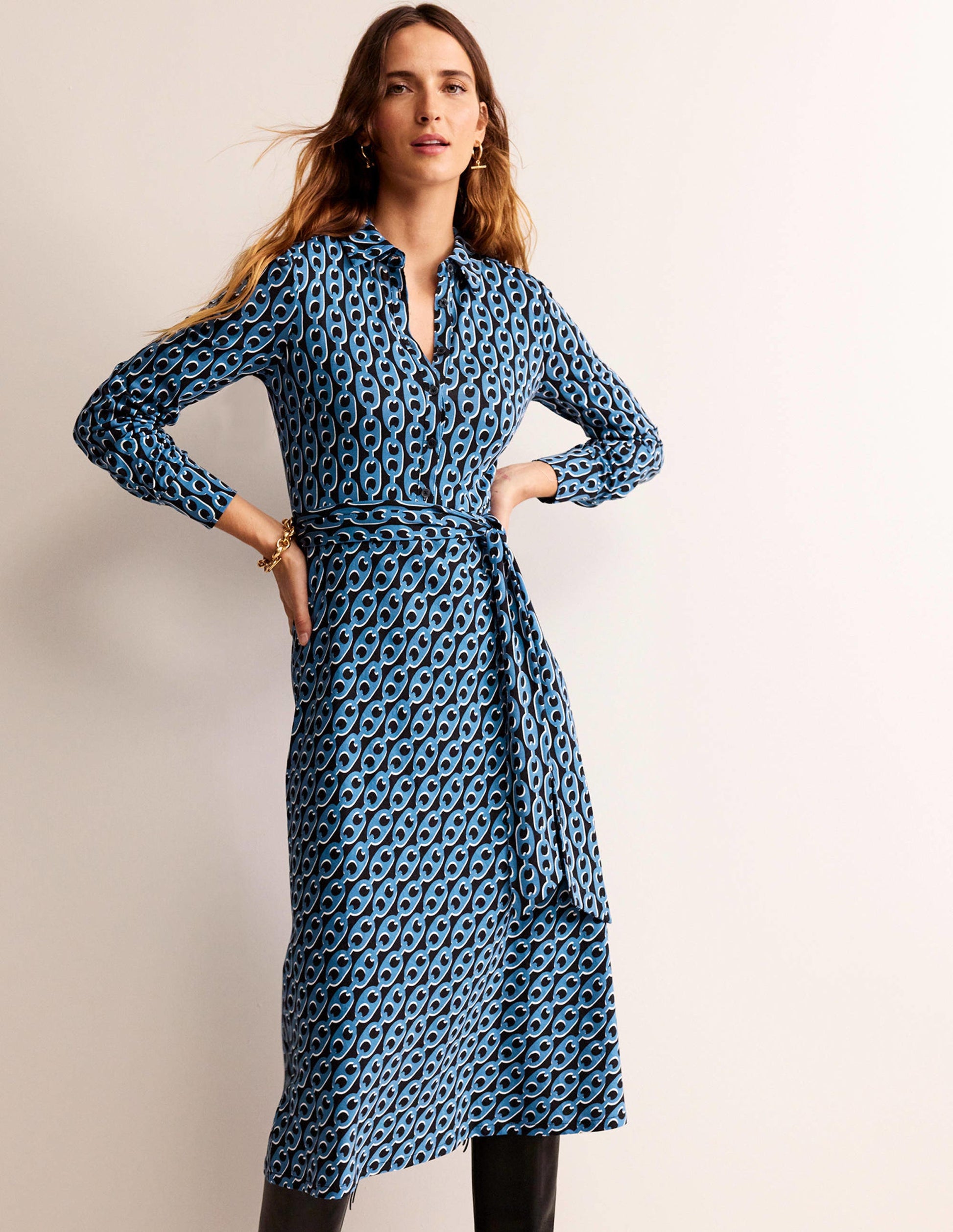 Laura Jersey Midi Shress-Azure, Geo Chain-1