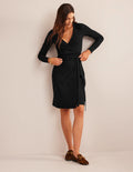 Ribbed-Jersey Wrap Dress-Black