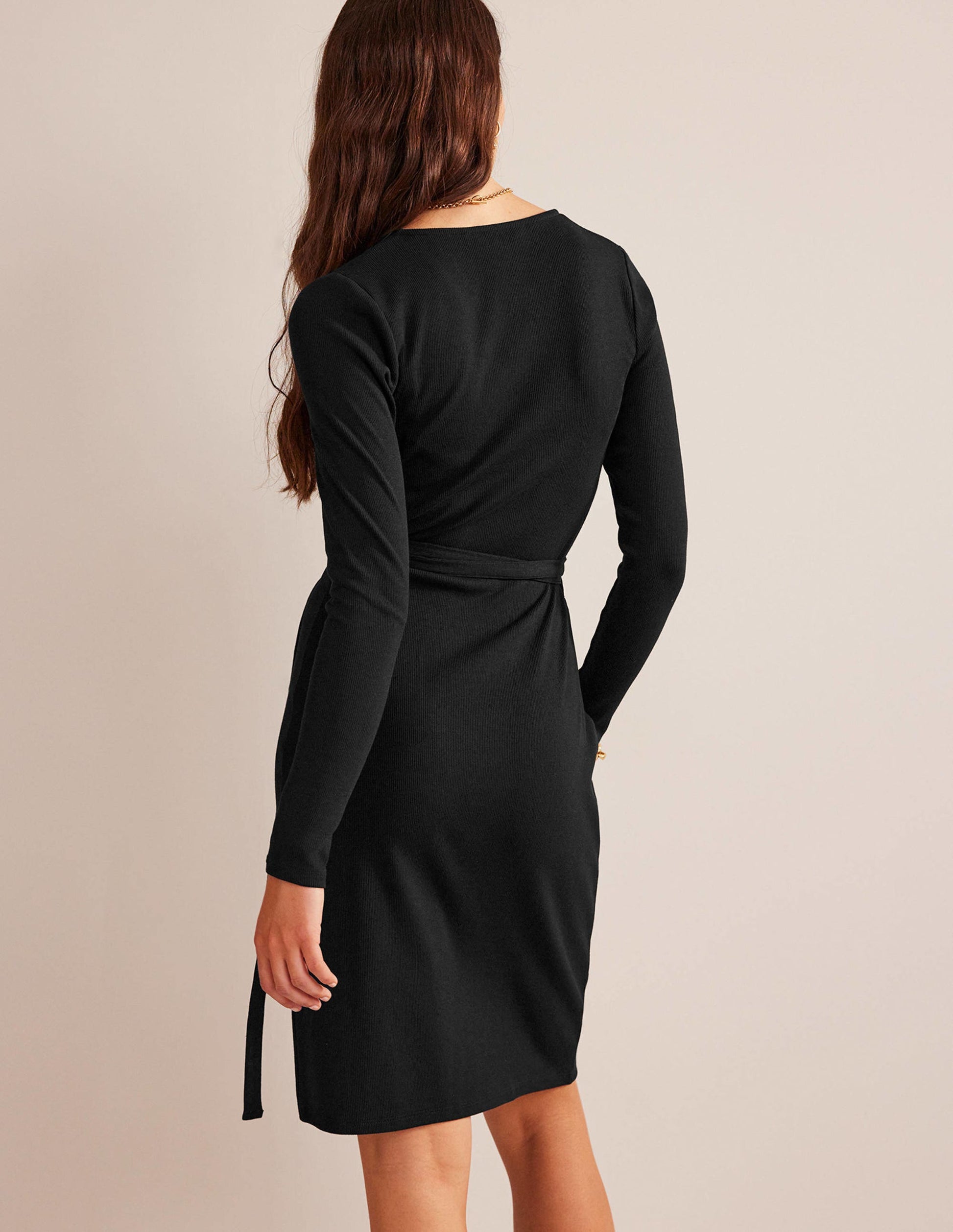 Ribbed-Jersey Wrap Dress-Black-3