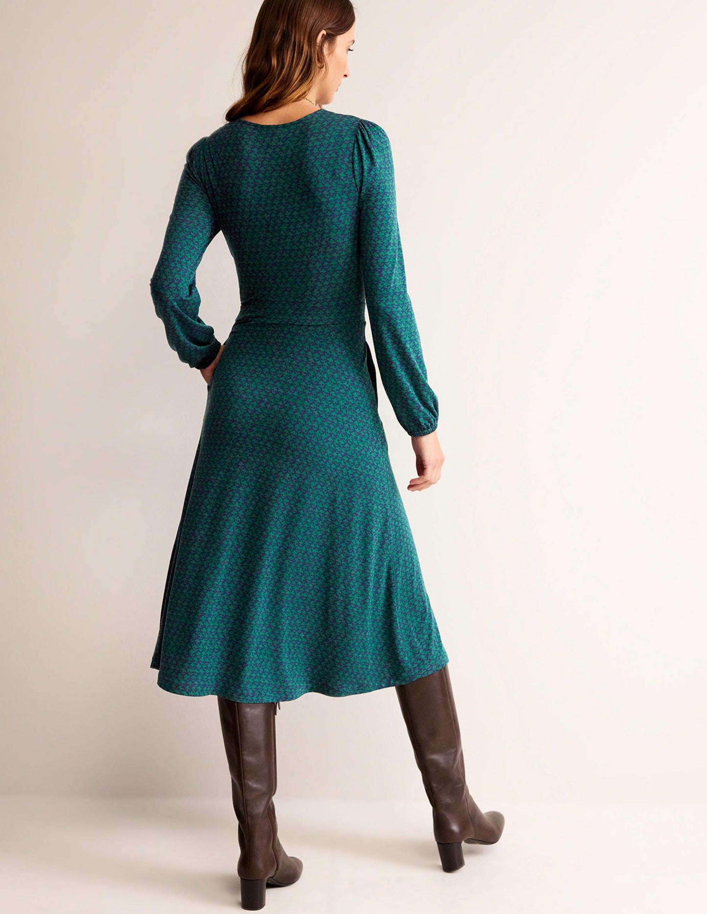 Camille Jersey Midi Dress-Emerald Night, Lily Sprig