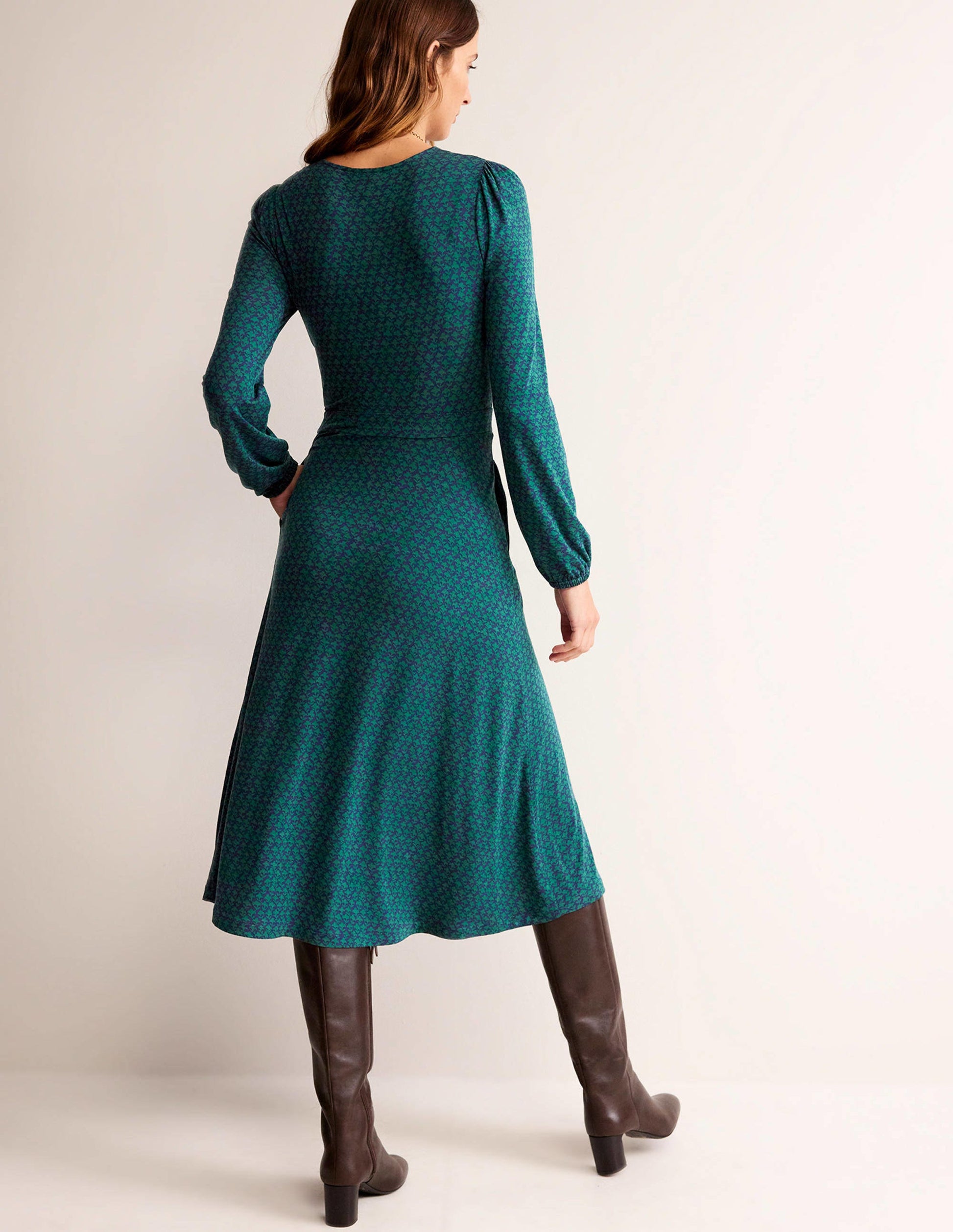 Camille Jersey Midi Dress-Emerald Night, Lily Sprig-3