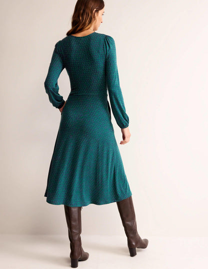 Camille Jersey Midi Dress-Emerald Night, Lily Sprig-3
