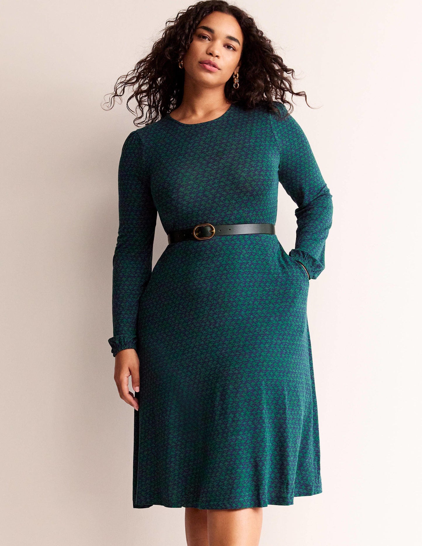 Camille Jersey Midi Dress-Emerald Night, Lily Sprig