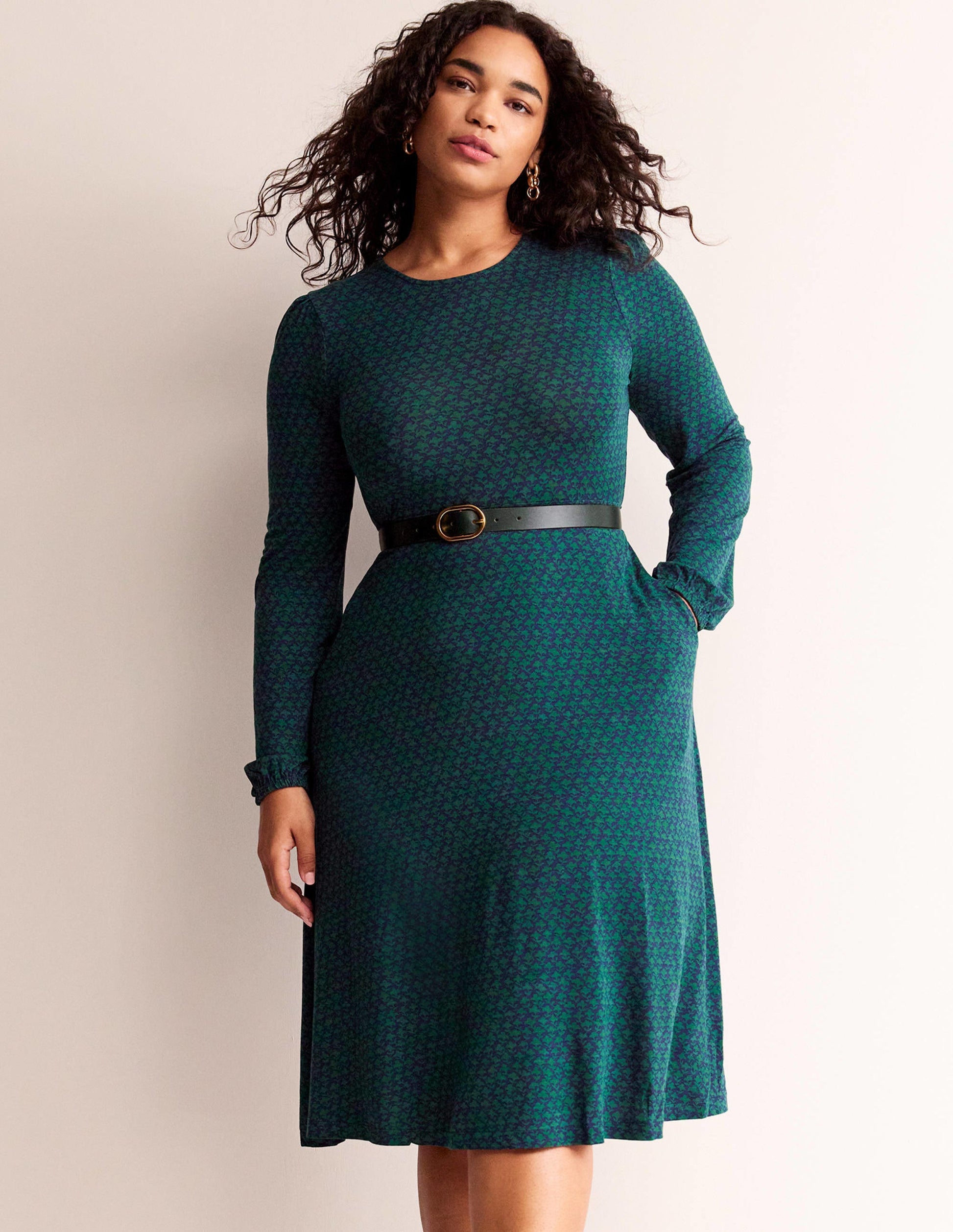 Camille Jersey Midi Dress-Emerald Night, Lily Sprig-5