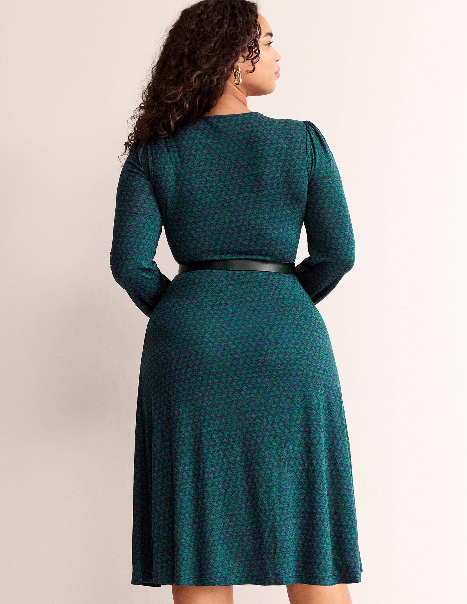 Camille Jersey Midi Dress-Emerald Night, Lily Sprig-6
