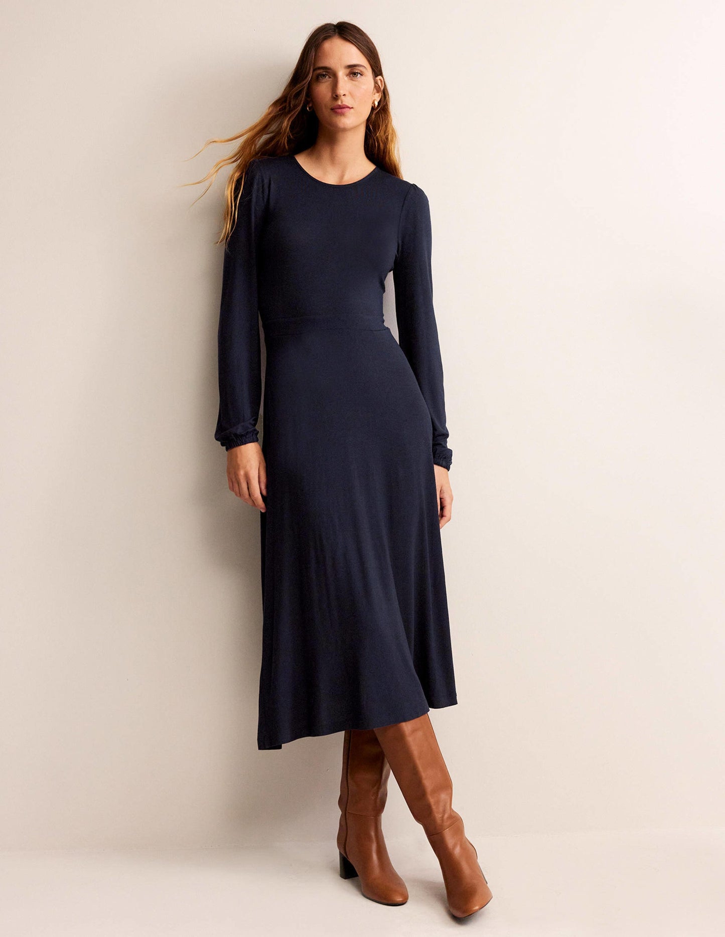 Camille Jersey Midi Dress-Navy