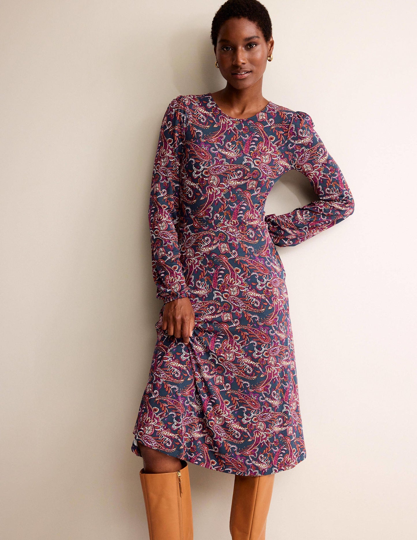 Camille Jersey Midi Dress-Purple Pansy, Paisley Lawn
