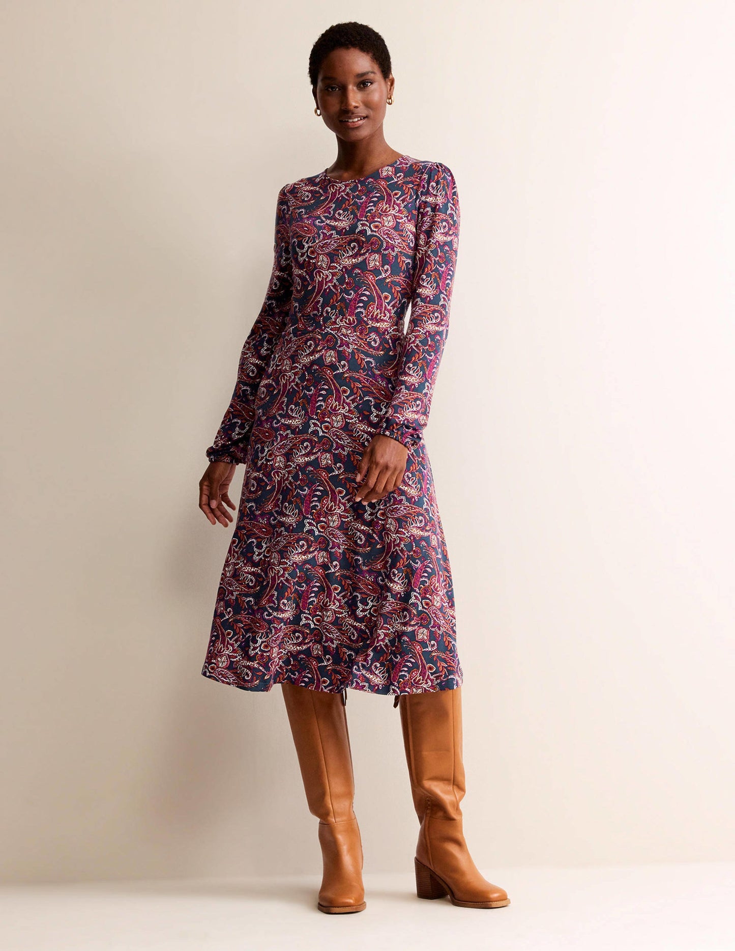 Camille Jersey Midi Dress-Purple Pansy, Paisley Lawn