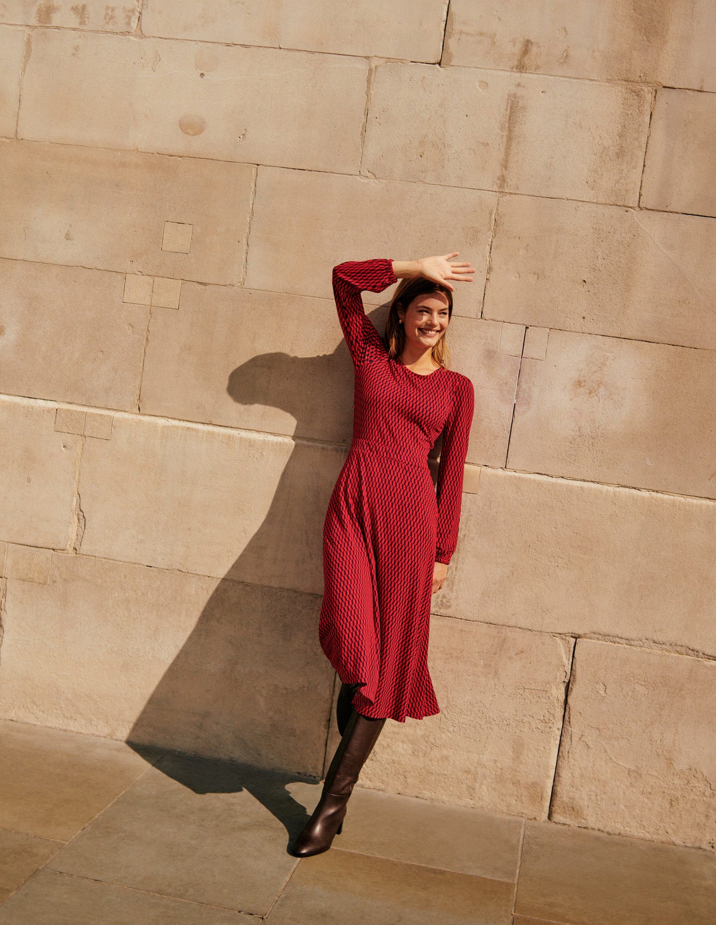 Camille Jersey Midi Dress-Brilliant Red, Block Tile