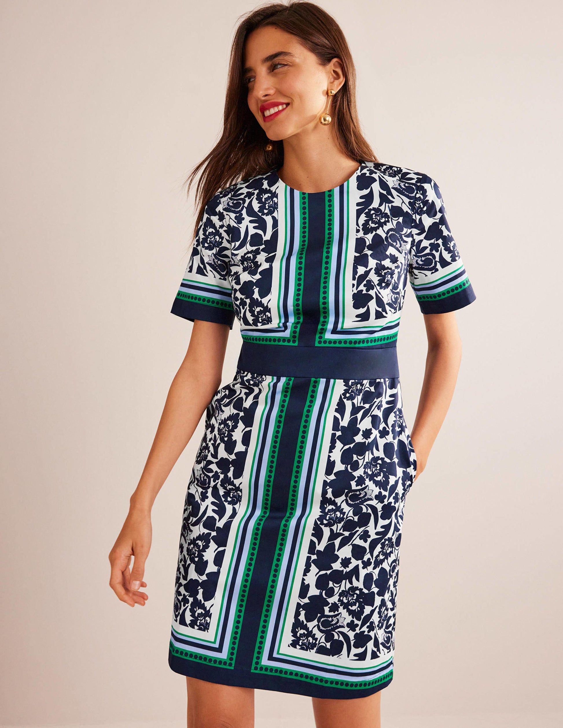 Alexa Cotton Shift Dress-Navy, Tulip Bloom-1