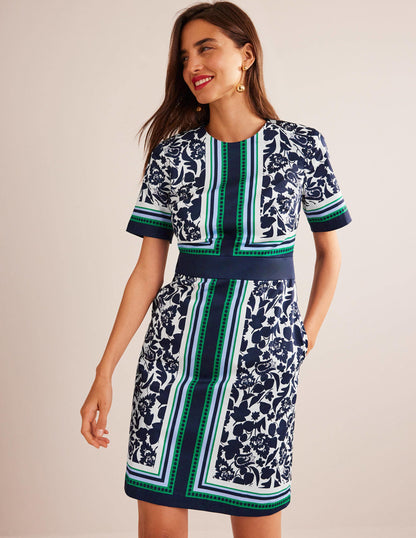 Alexa Cotton Shift Dress-Navy, Tulip Bloom-1