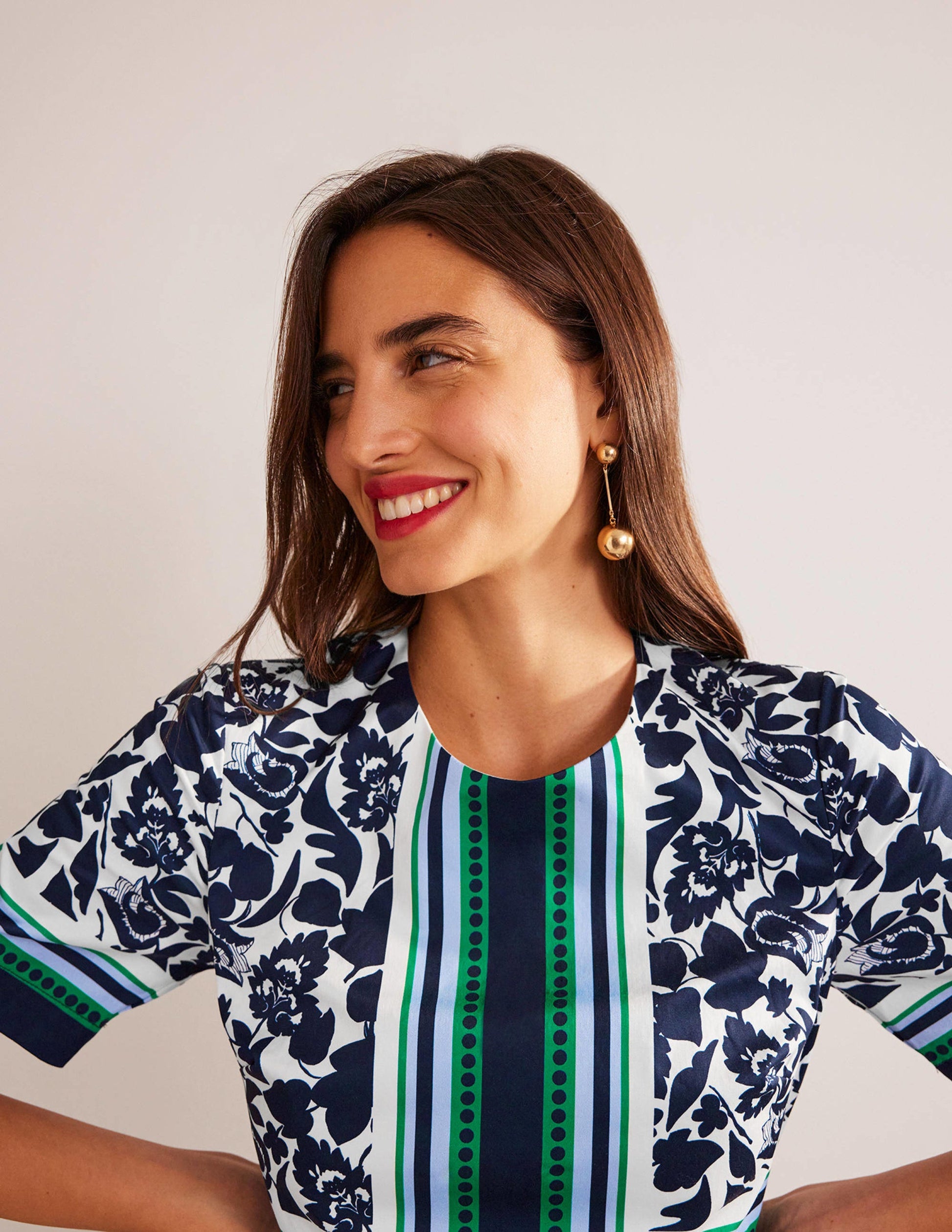Alexa Cotton Shift Dress-Navy, Tulip Bloom-2