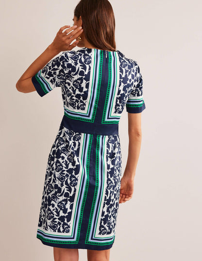 Alexa Cotton Shift Dress-Navy, Tulip Bloom-3