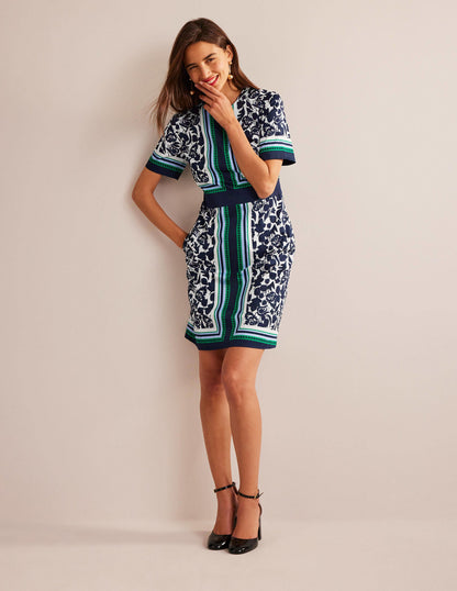 Alexa Cotton Shift Dress-Navy, Tulip Bloom-4