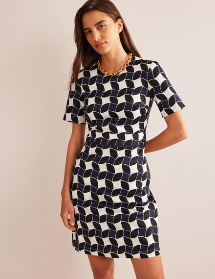 Alexa Cotton Shift Dress-Navy, Abstract Diamond