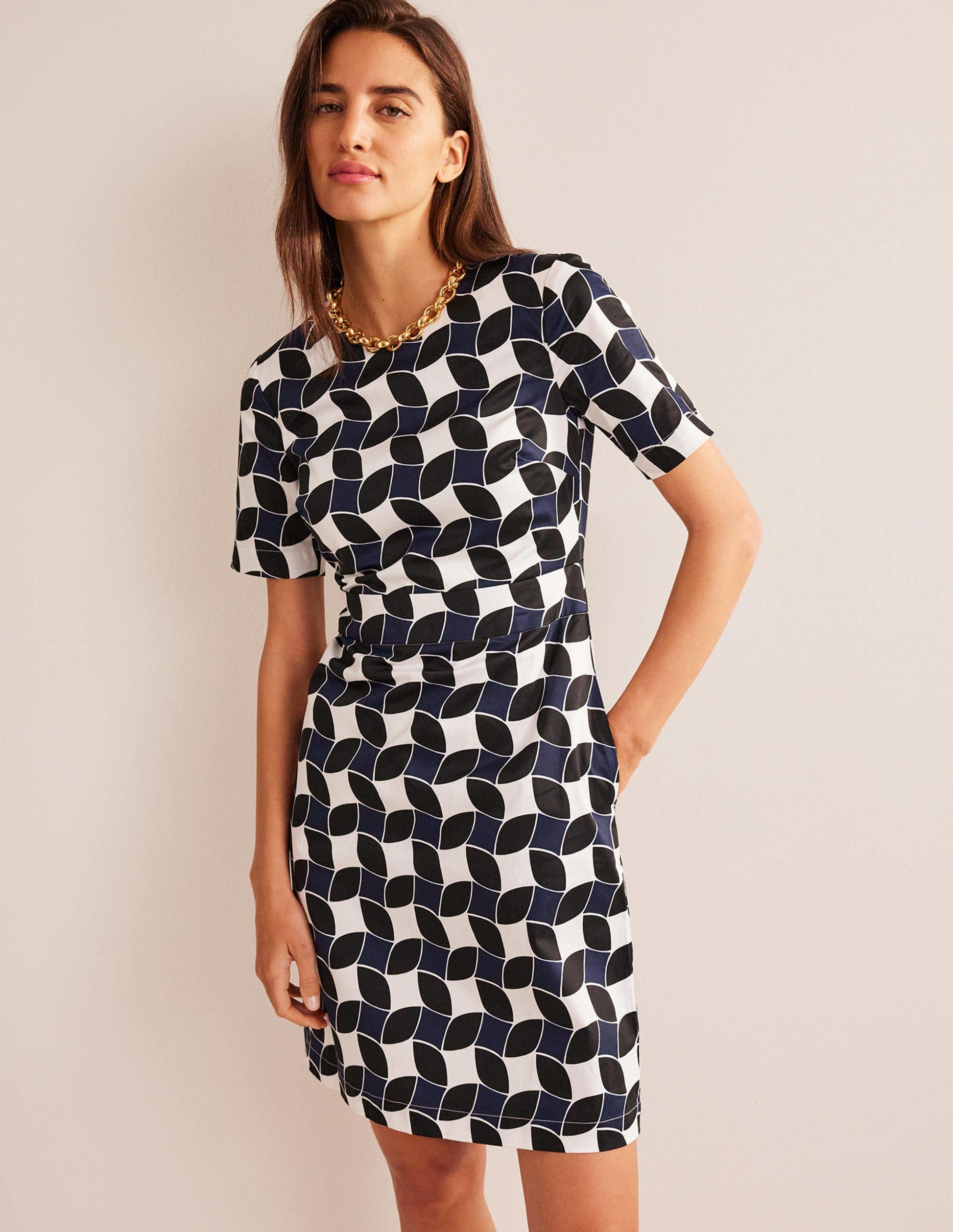 Alexa Cotton Shift Dress-Navy, Abstract Diamond-4