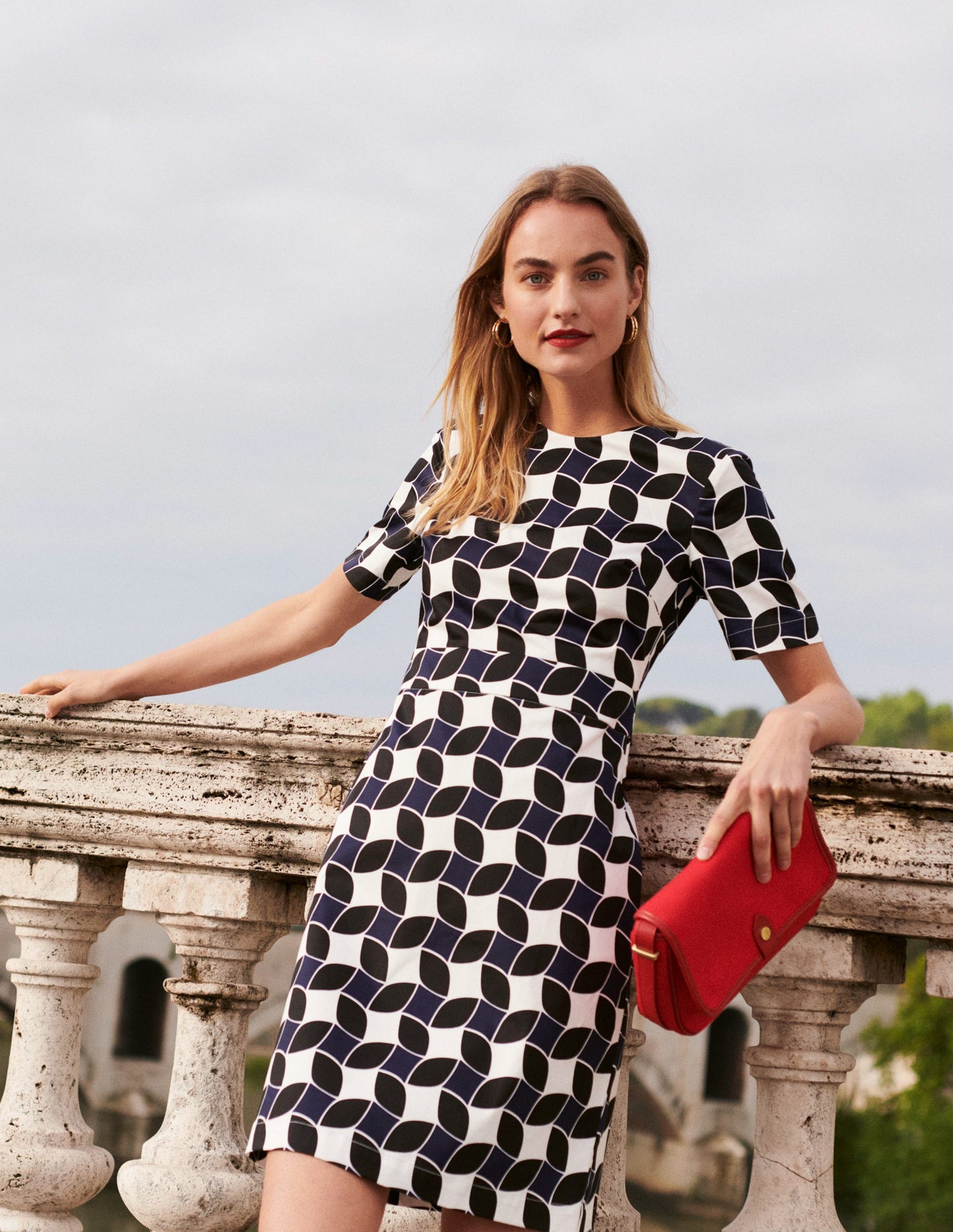 Alexa Cotton Shift Dress-Navy, Abstract Diamond