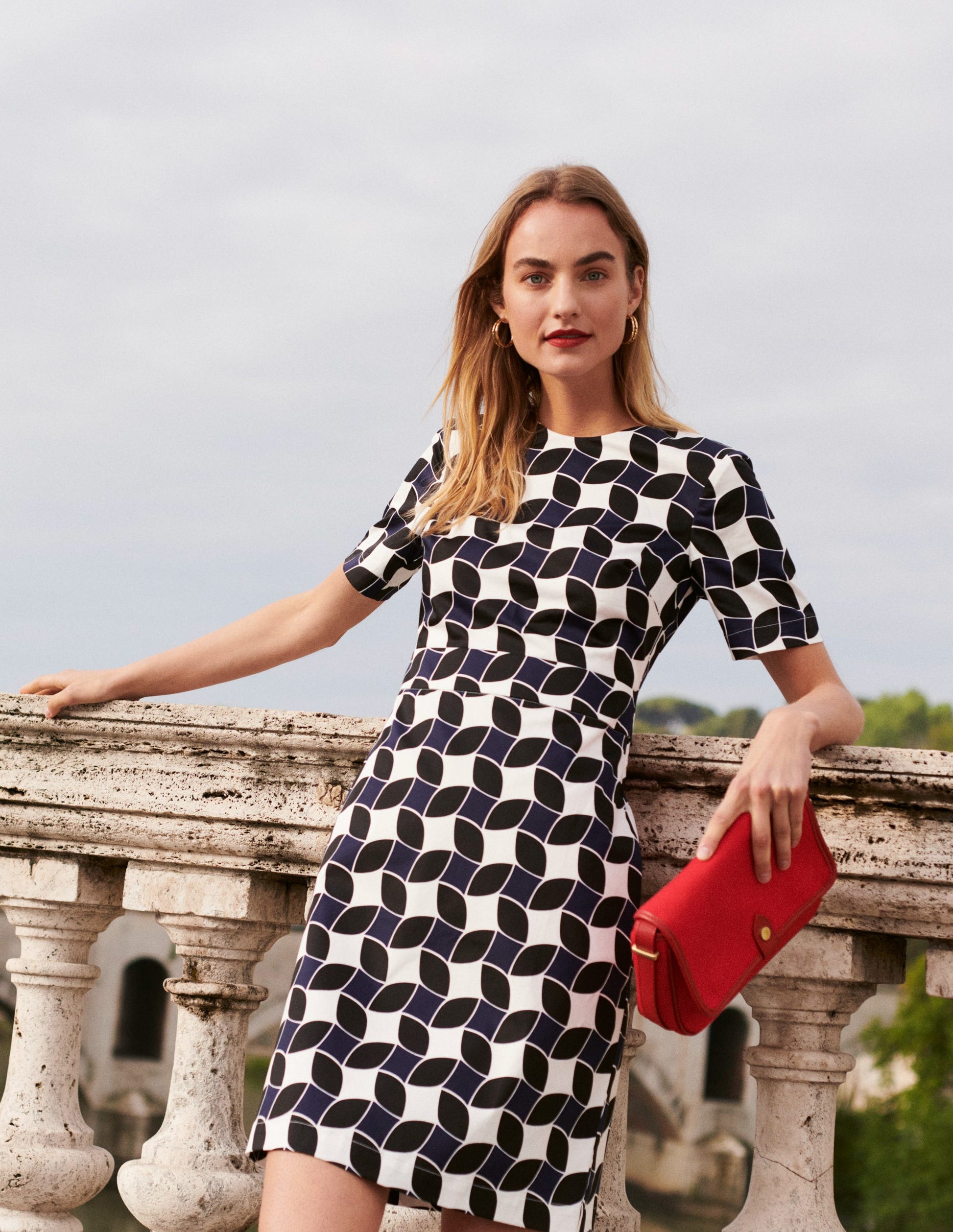 Alexa Cotton Shift Dress-Navy, Abstract Diamond-5