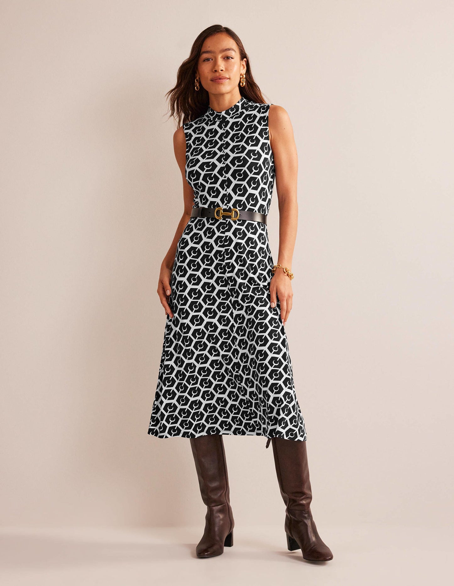 Sleeveless Jersey Midi Dress-Black, Reverie