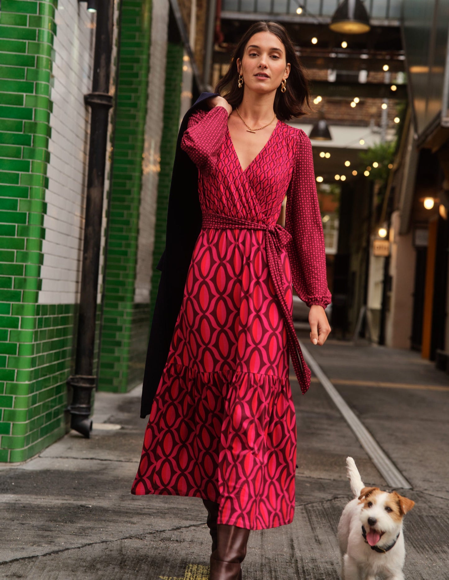 Jersey Maxi Wrap Dress-Vibrant Pink, Geo Valley