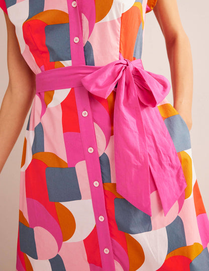 Amanda Cotton Midi Shirt Dress-Festival Pink, Geometric Swirl-2