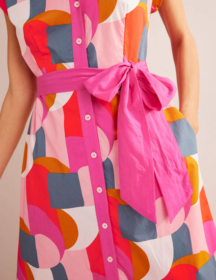 Amanda Cotton Midi Shirt Dress-Festival Pink, Geometric Swirl