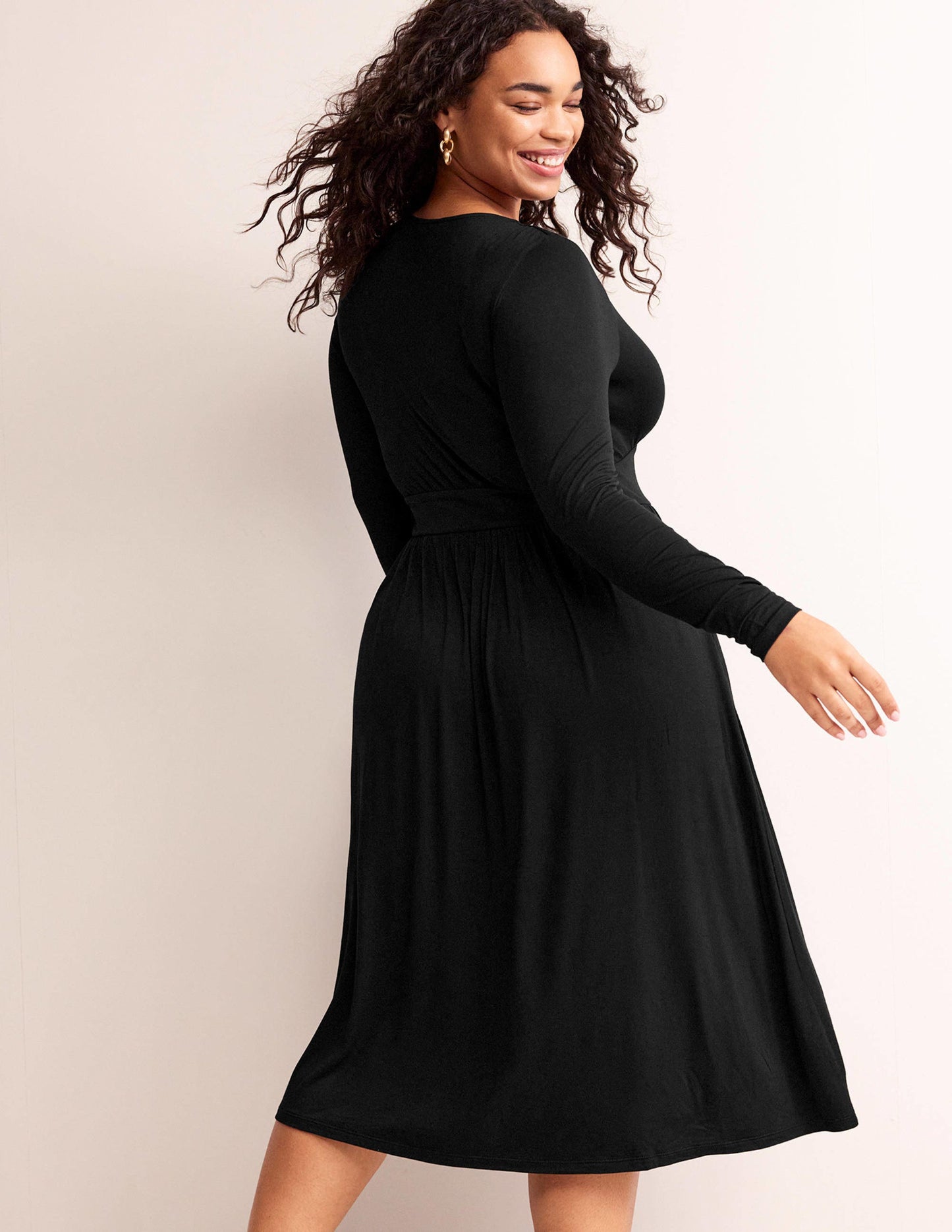 Thea Long Sleeve Midi Dress-Black